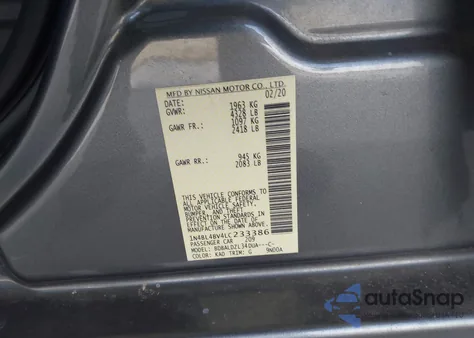 2020 Nissan Altima S Fwd z USA, uszkodzony, nr VIN 1N4BL4BV4LC233386